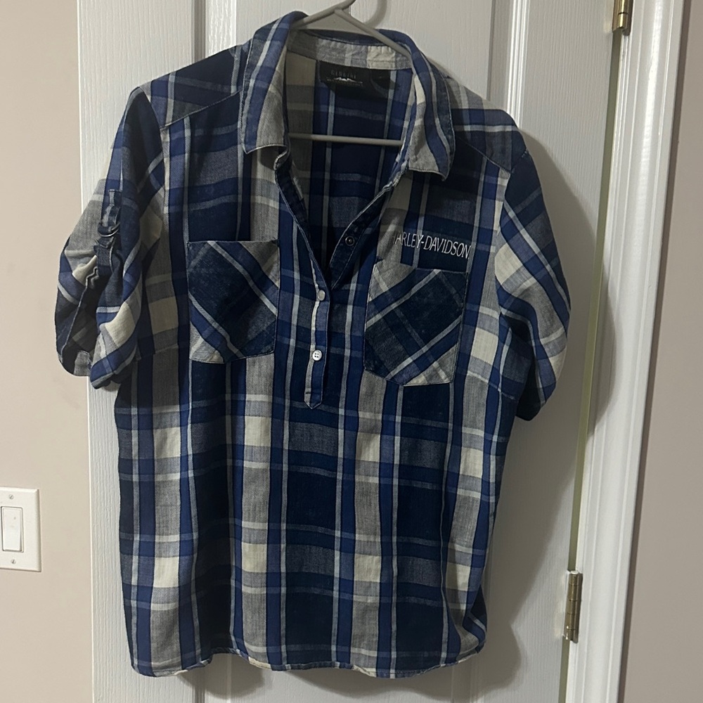Harley-Davidson Navy and White Plaid Casual Shirt